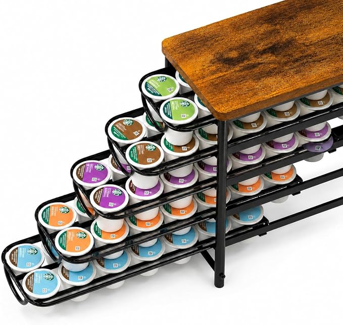 HFHOME Coffee Pod Holder with Wooden Top, Compatible with K-Cups, 5-Tier Coffee by HFHOME
