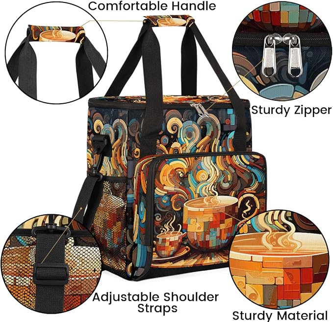 coffee beans cup cartoon Coffee Maker Carring Bag Travel Carrying Storage Tote - Image 6