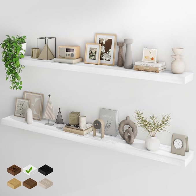 Fun Memories 72Inch Floating Shelves, Wall Mounted Rustic Wood Floating Shelf by FunMemories