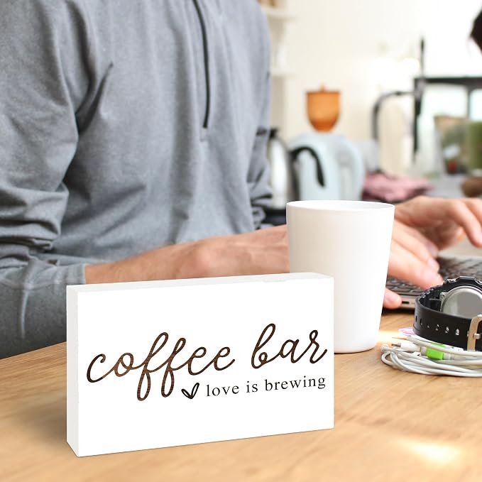 Coffee Bar Love Is Brewing Wooden Sign - Image 3