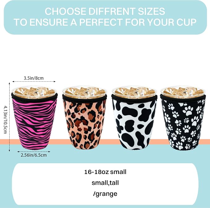 4 Pack Iced Coffee Sleeve, reusable Neoprene Cup Sleeves Suitable - Image 2
