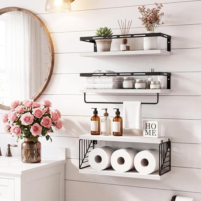 Fixwal Wall Mounted Bathroom Shelves Over Toilet, Rustic Wood Floating Shelves - Image 4