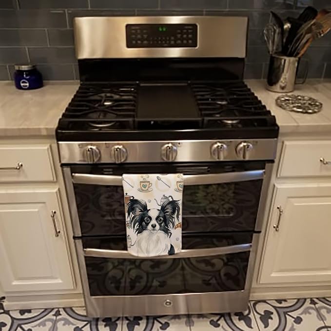 Caroline's Treasures Black and White Papillon Coffee Bar Kitchen Towel Velour - Image 5