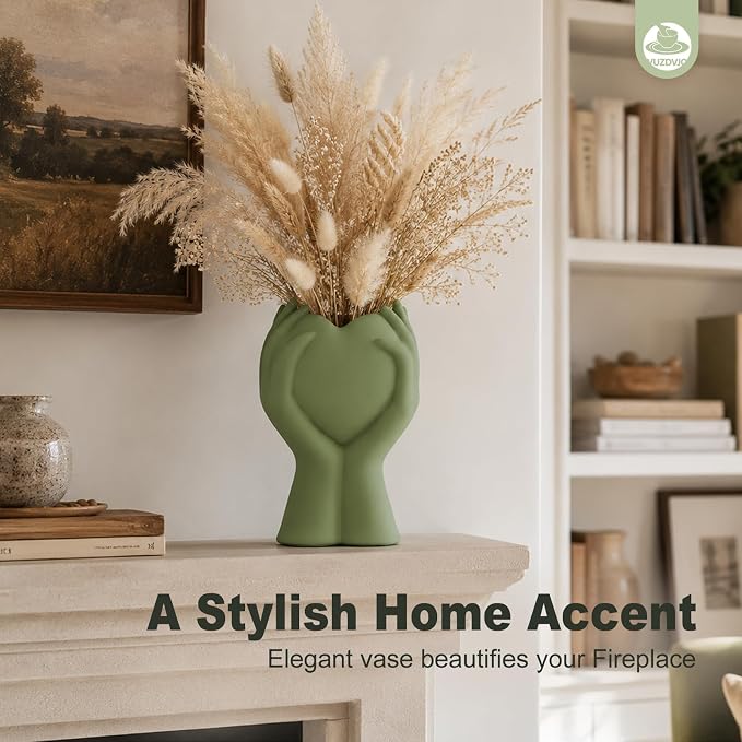 8 Inch Heart Hand Green Ceramic Vase - Image 8