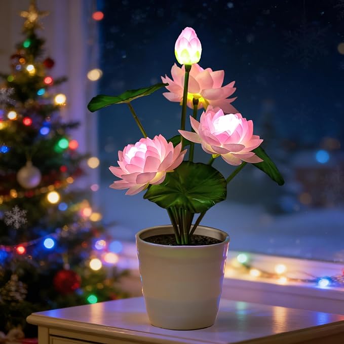 Artificial Pink Lotus Flower Lamp Flower Night Light by Hibeauti