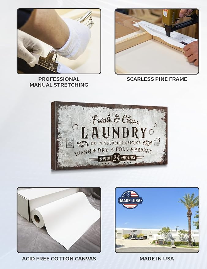 IPIC - Rustic Laundry Sign Wash Dry Fold Repeat, Canvas Print Wall Art - Image 5