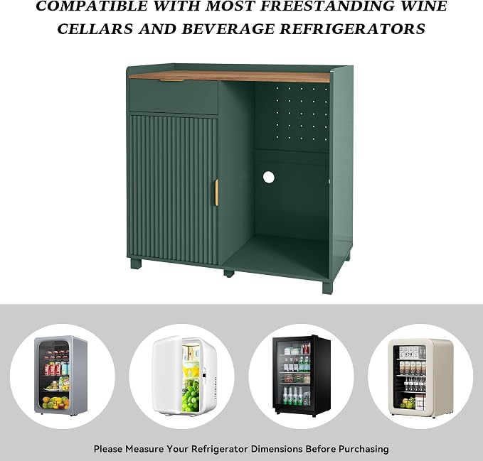 Bar Cabinet with Fridge Space&Fluted Door, Mini Fridge Cabinet with Wine Storage - Image 6