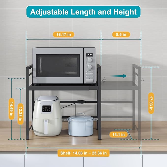 DOLALIKE Microwave Oven Rack, Expandable Microwave Stand Countertop Kitchen - Image 3