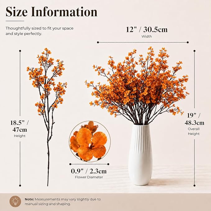 Mandy's 6 Bundles Artificial Orange Baby’s Breath Flowers | 18.5 Inch Silk - Image 3