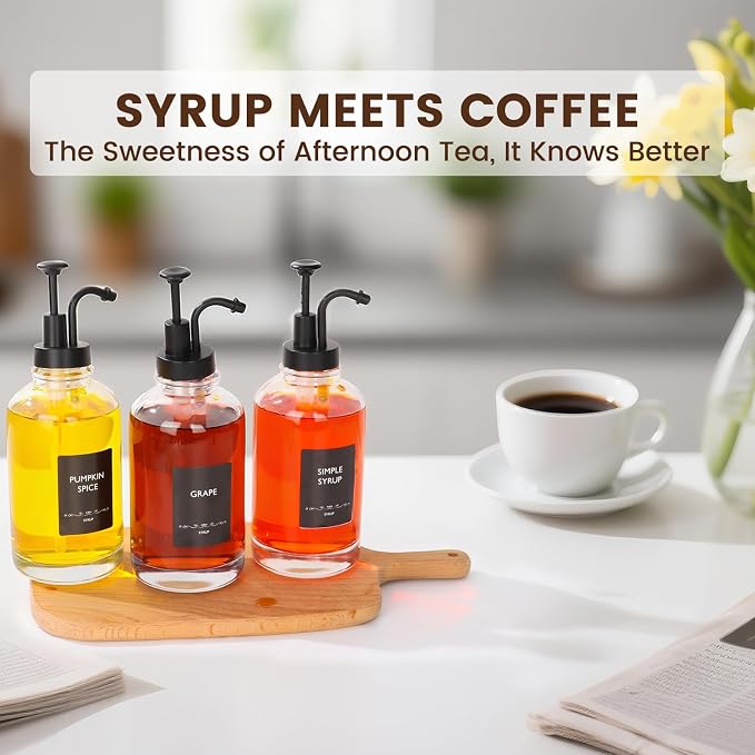 ​16.9oz Coffee Syrup Dispenser 4Pack- Glass Syrup Dispenser Kit - Image 5