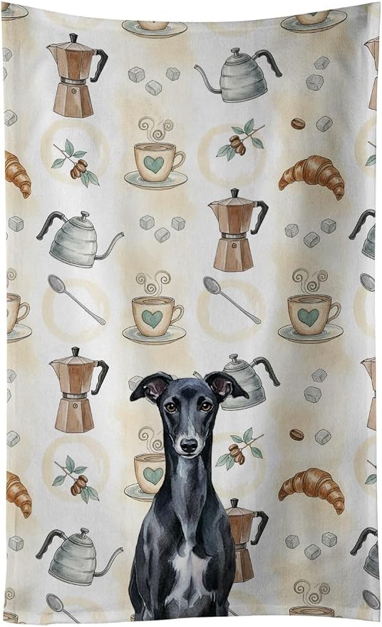 Caroline's Treasures Black Whippet Coffee Bar Kitchen Towel Velour Plush Front by CarolinesTreasures