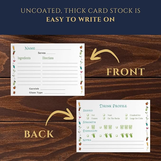 Cocktail Recipe Cards – 50 units – 4″×6″ Fill-in-the-Blank Cards - Image 3