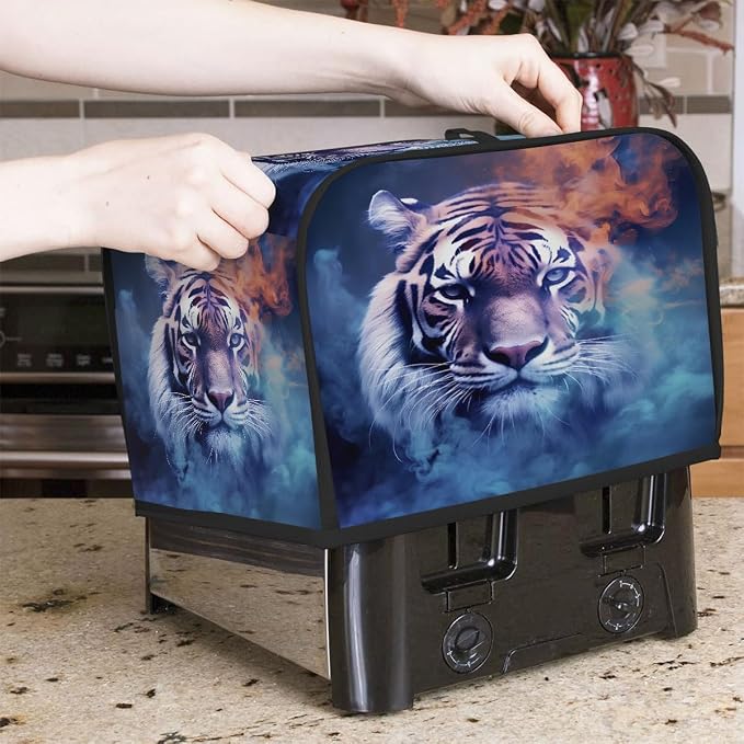 Watercolor Tiger Smoke Toaster Cover 4 Slice Wide Slot Washable Appliance - Image 7
