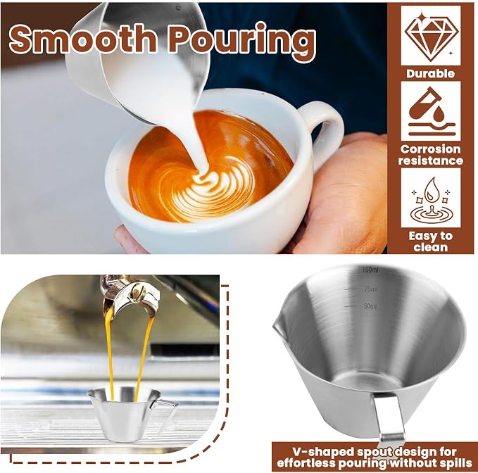 2 Pieces 3.4 Oz/100 ml Espresso Measuring Cups, Stainless Steel Espresso Shot - Image 4
