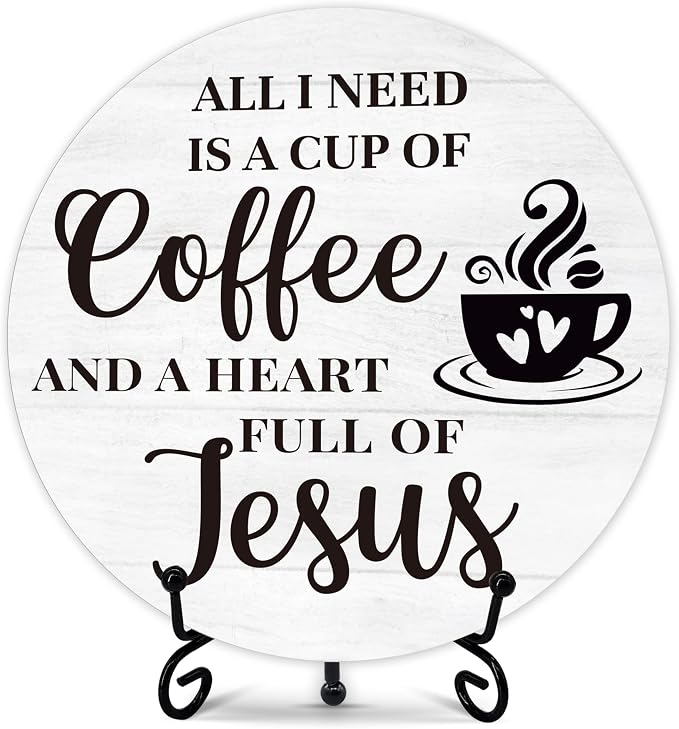 Coffee Bar Sign, Round Wood Plaque, 6 Inches by BXVRT