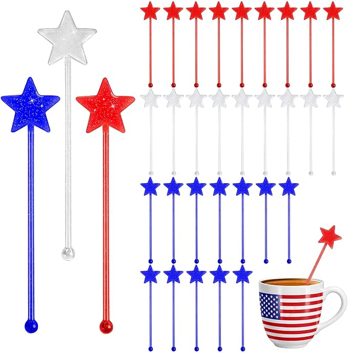 36 Pcs 4th of July Patriotic Cocktail Stirrers by DOTFOOT