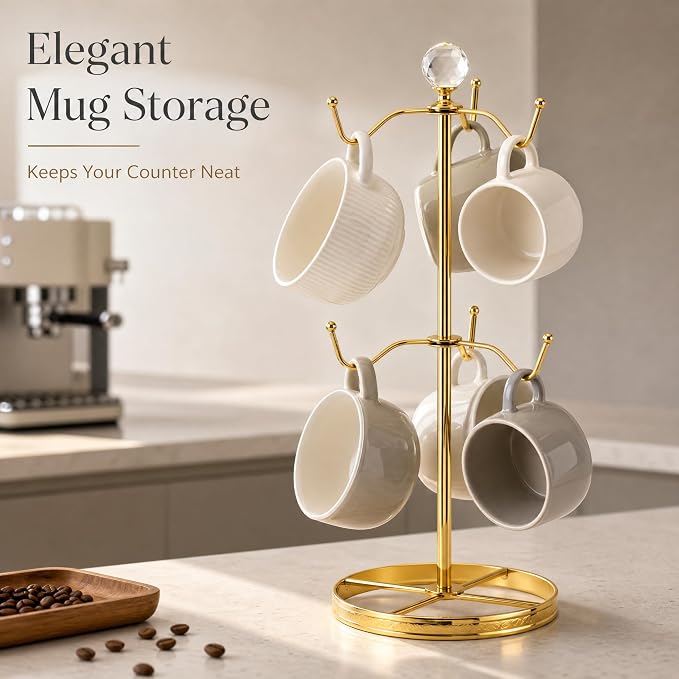 Mug Tree Coffee Cup Holder for Counter Top 6 Hooks | Double Tier Metal Mug Tree - Image 6