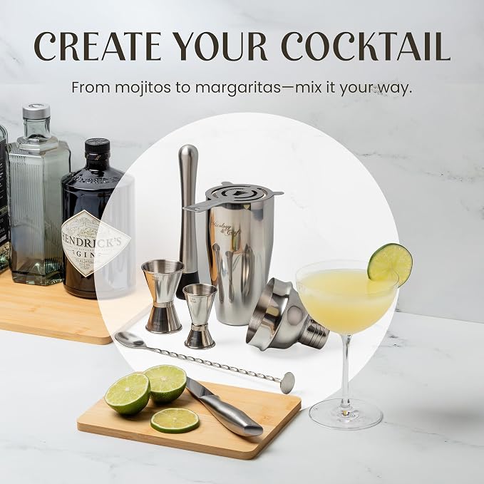 Mixology & Craft Rustic Cocktail Shaker Set – Includes Wood Stand, Complete - Image 3