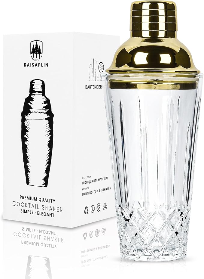 Glass Cocktail Shaker Set with Built-in Strainer by Unknown