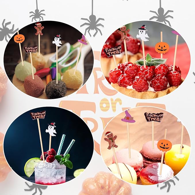Halloween 100pcs Cocktail picks Bamboo Handmade Sticks Wooden Toothpicks - Image 7