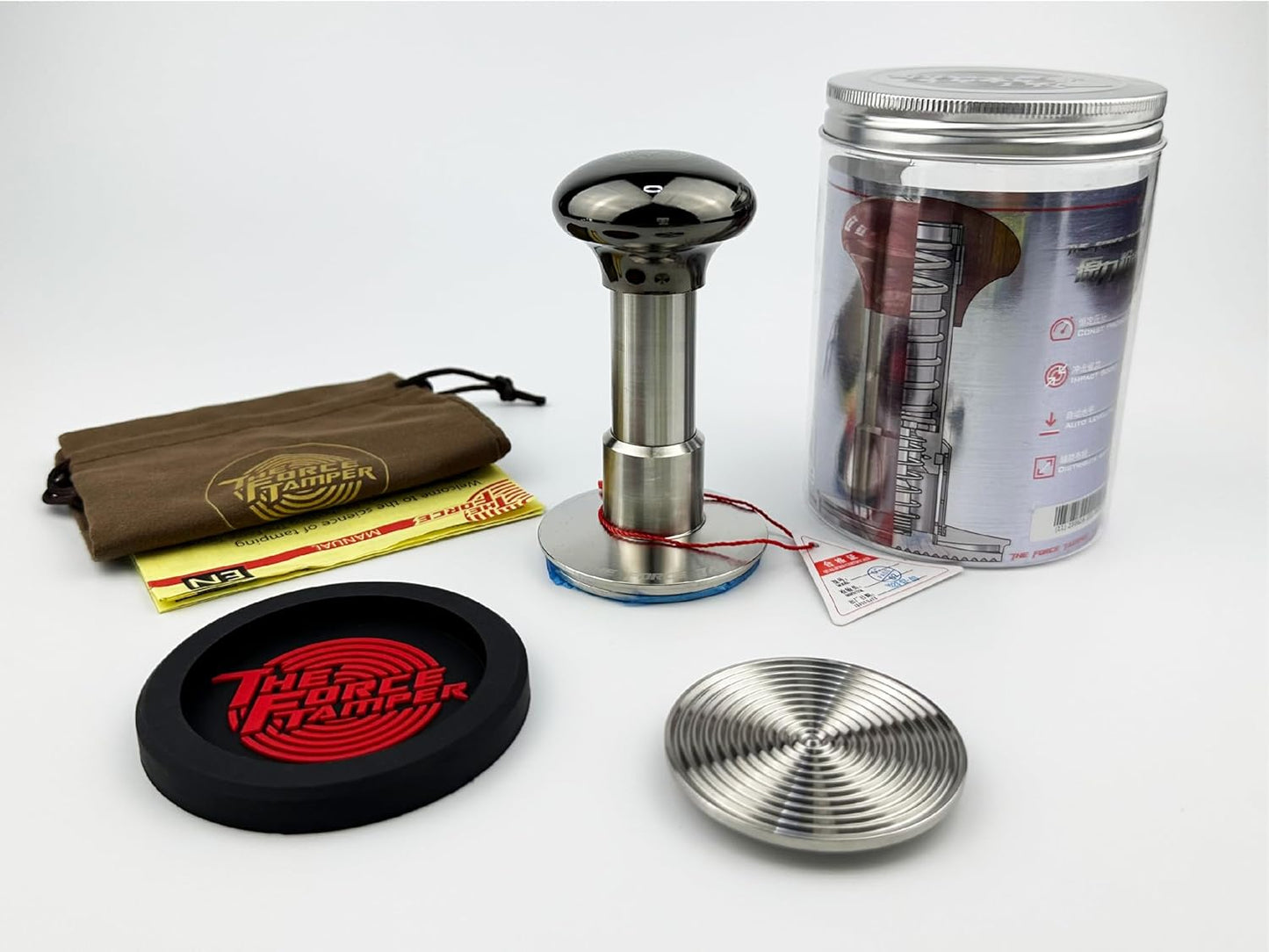 The Force Tamper Automatic Impact Adjustable Constant Pressure and Autoleveling Coffee Tamper Black Mirror Jellyfish AL Handle Set Pro (Extend Set, 54.00mm)