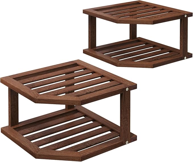 VERTORGAN Bamboo Corner Shelf, 2 Tier Plate Organizer by VERTORGAN