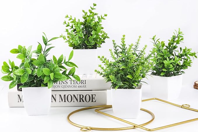 Der Rose 4 Pack Fake Plants Mini Artificial Greenery Potted Plants - Image 9
