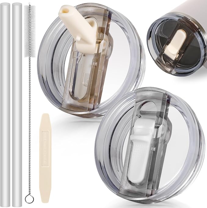 40oz Flip Straw Leak Proof Lid for Stanley Cup Accessories, 2 Pack No Spill Lid by ANTAND