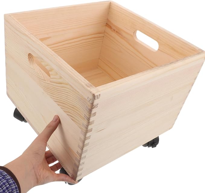 Unfinished Wood Crate: Rolling Crate On Wheels, Office Storage Cube Record - Image 6