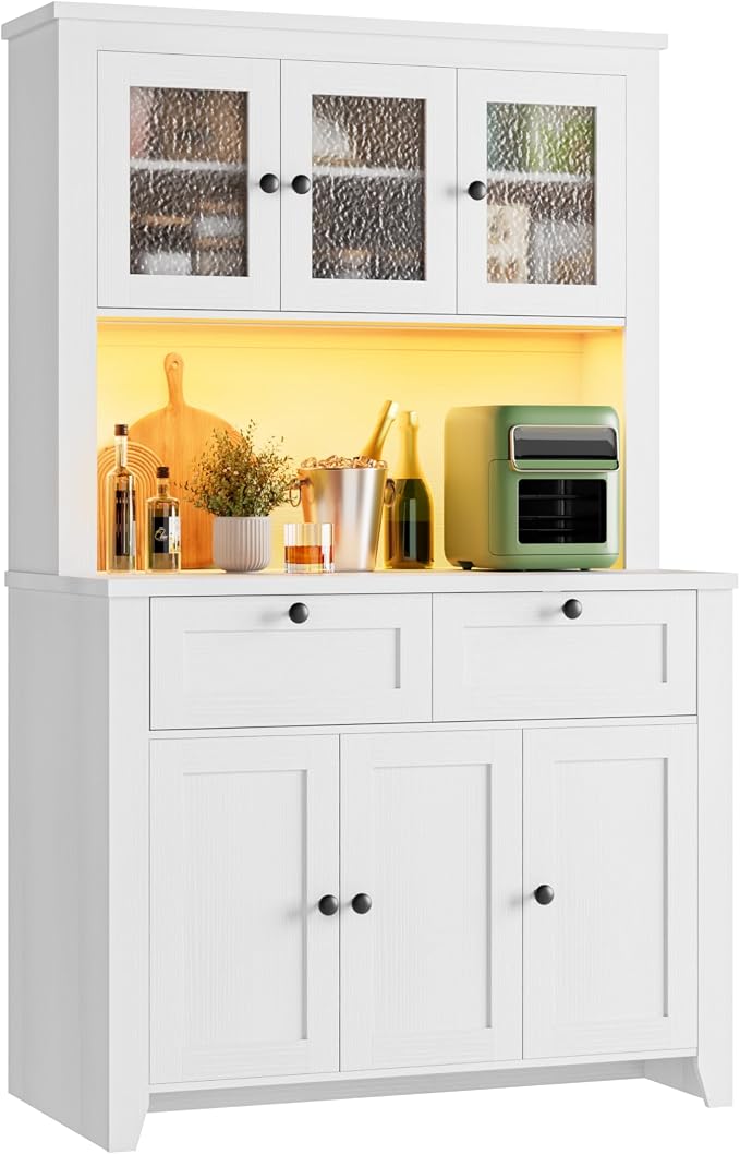 Pantry Cabinet with Charging Station, Farmhouse Kitchen Pantry Storage Cabinet by IDEALHOUSE