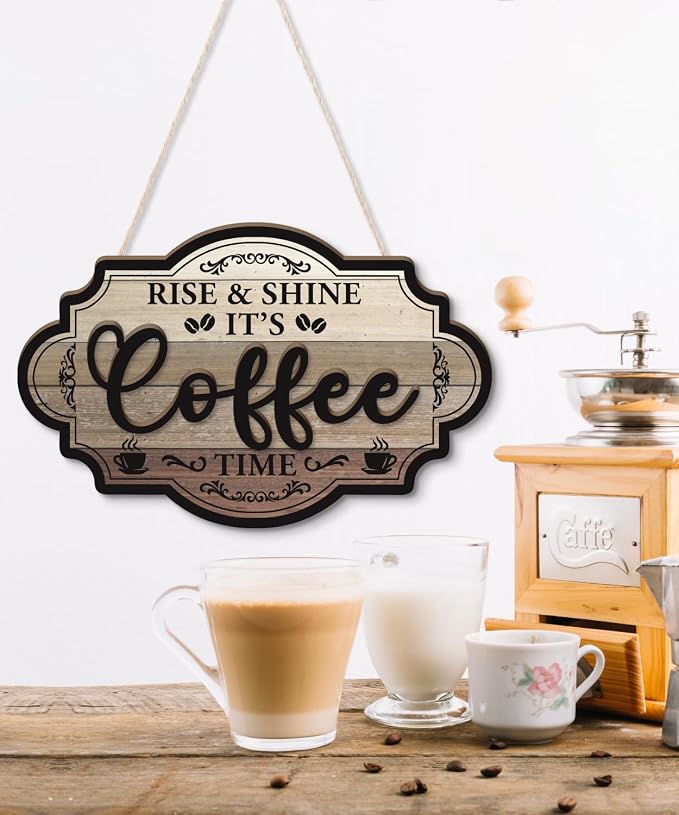 Putuo Decor Farmhouse Coffee Bar Sign, Rise & Shine Its Coffee Time Wall - Image 3