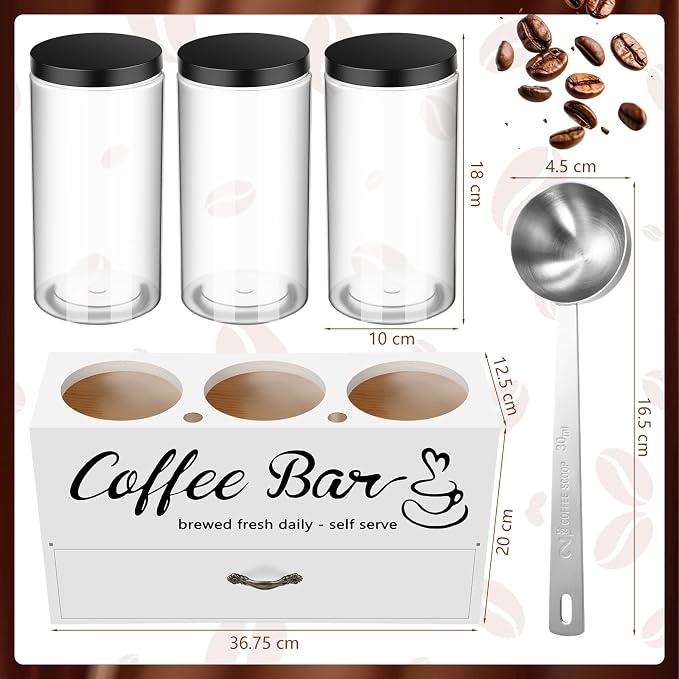 3 Pcs Coffee Bar Containers Set Include Coffee Sugar Container - Image 2