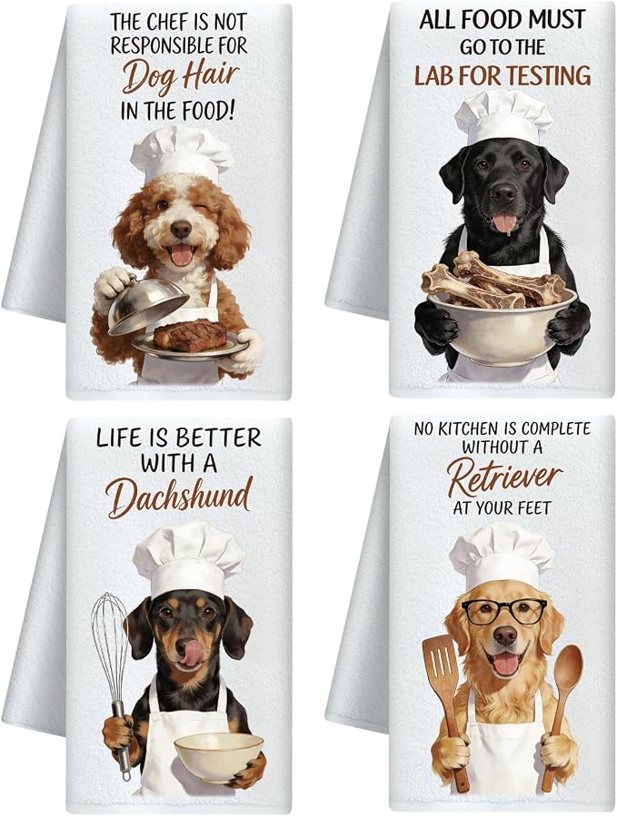 CUTHOLLOW Baking Dog Chefs Decorative Kitchen Towels Set of 4, 15.74"x23.62" by CUTHOLLOW
