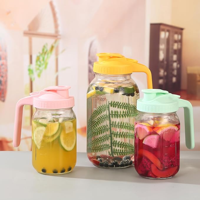 Mihlapi Glass Pitcher with Lid, 64 OZ Mason Jar Pitcher Double Leak Proof - Image 3
