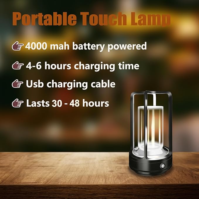 Set of 2 Cordless Table Lamps, LED Rechargeable Table Lamp - Image 4