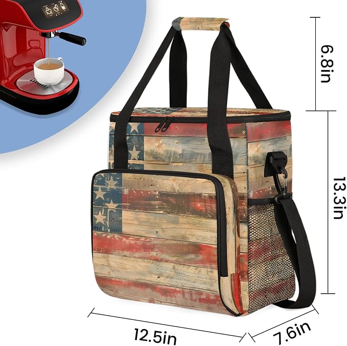 Vintage American Flag Wood Coffee Maker Carring Bag, Large Insulated Storage - Image 2