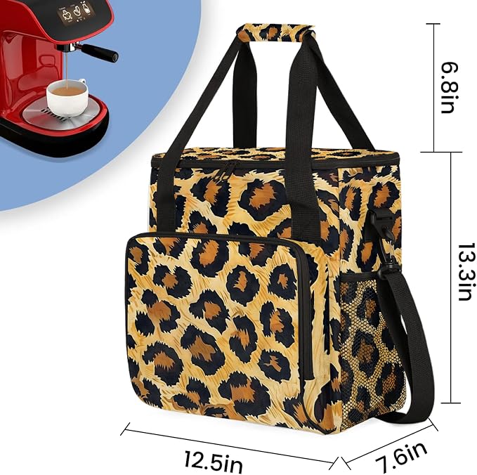 Leopard Cheetah Printed Coffee Maker Carring Bag, Large Insulated Storage - Image 2