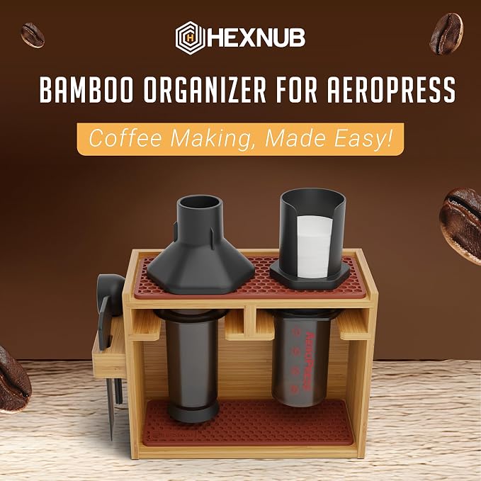 HEXNUB Organizer Stand for AeroPress Bamboo Coffee Caddy Original Brown | - Image 2