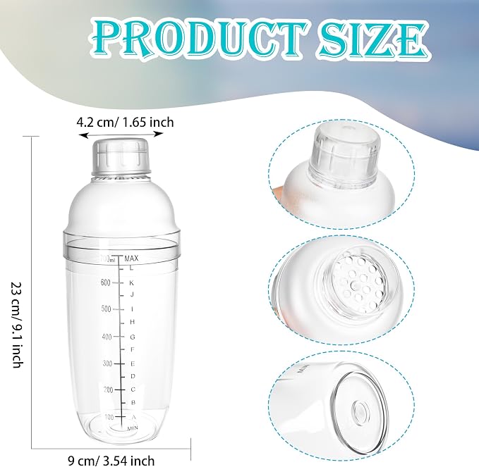 9 Pcs Plastic Cocktail Shaker 24 OZ/ 700 ML Clear Plastic Diy Hand Shaker Mixer - Image 2