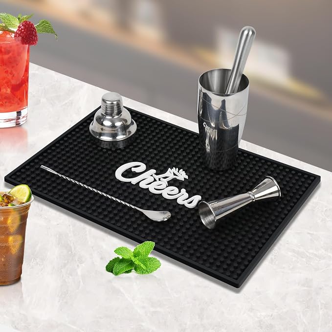 Lexenic Cheers Bar Mat for Home Bar, Retro Quick-Drying Water-Draining Rubber - Image 5