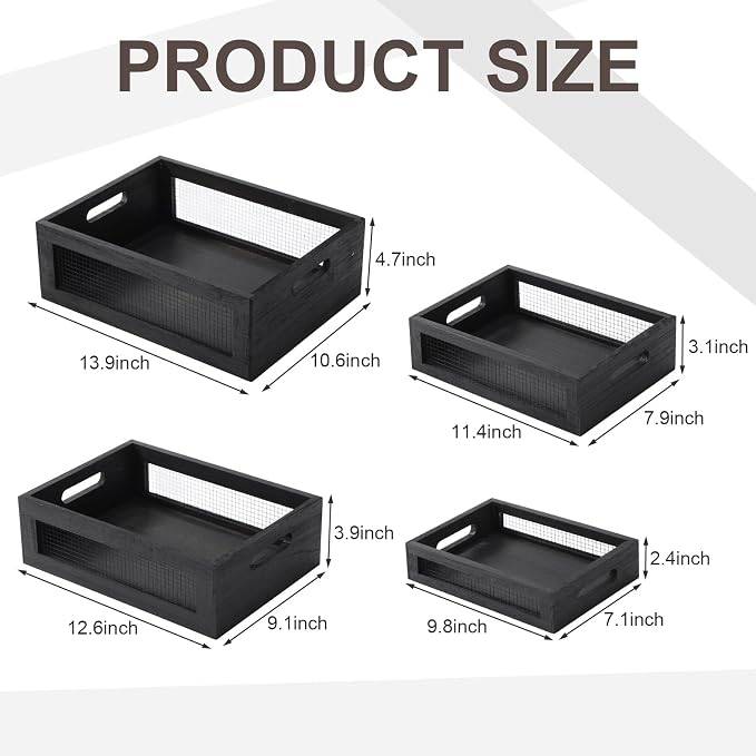 FillTouch 4 Pcs Wooden Nesting Countertop Baskets 4 Size Wooden Storage Box - Image 2
