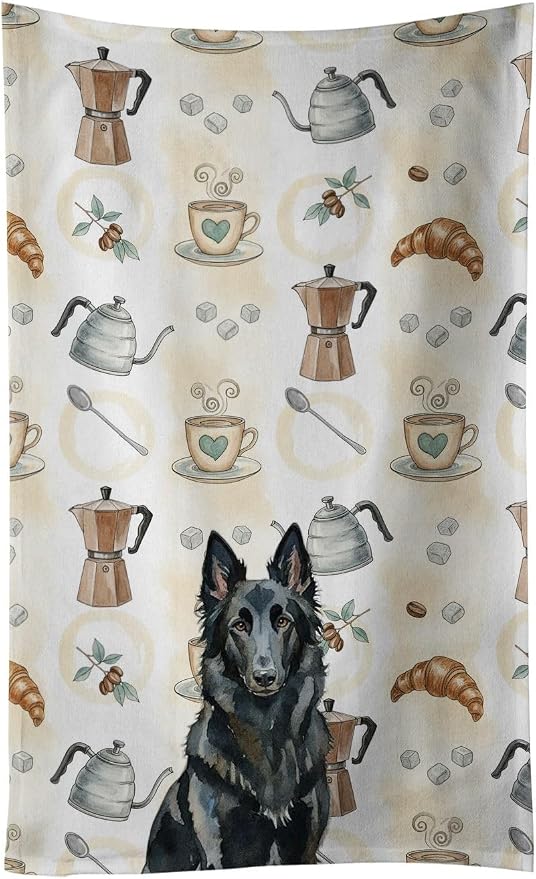 Caroline's Treasures Belgian Sheepdog Groenendael Coffee Bar Kitchen Towel by CarolinesTreasures