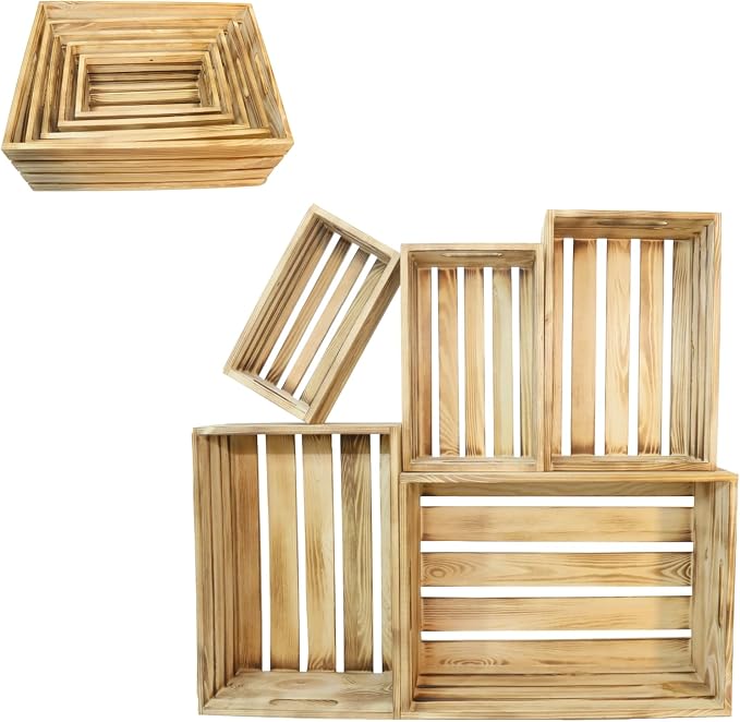 Wooden Crates for Display Large Rustic Nesting Wooden Basket - Image 7