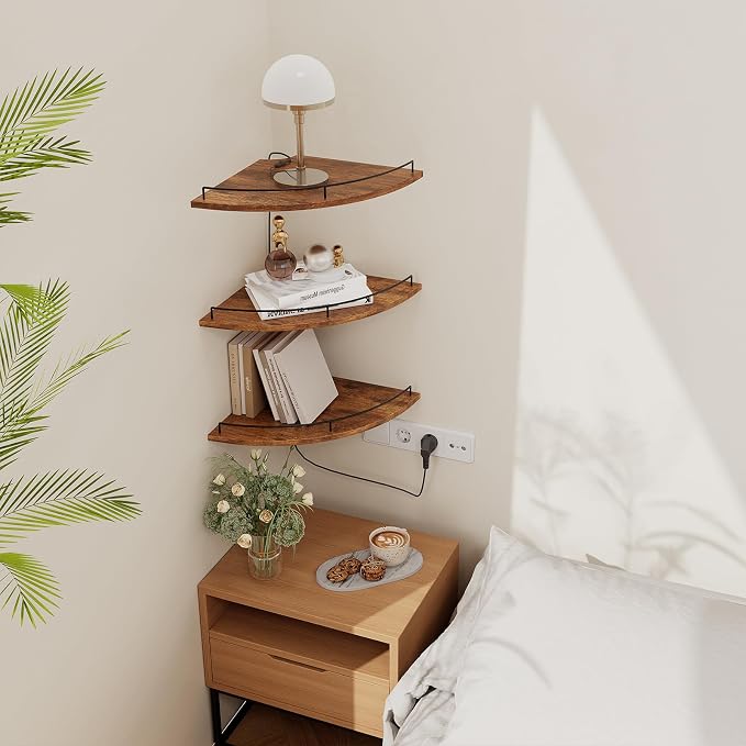 JJL Corner Shelf Wall Mounted, 12 Inches 3-Tier Floating Corner Shelf, - Image 2