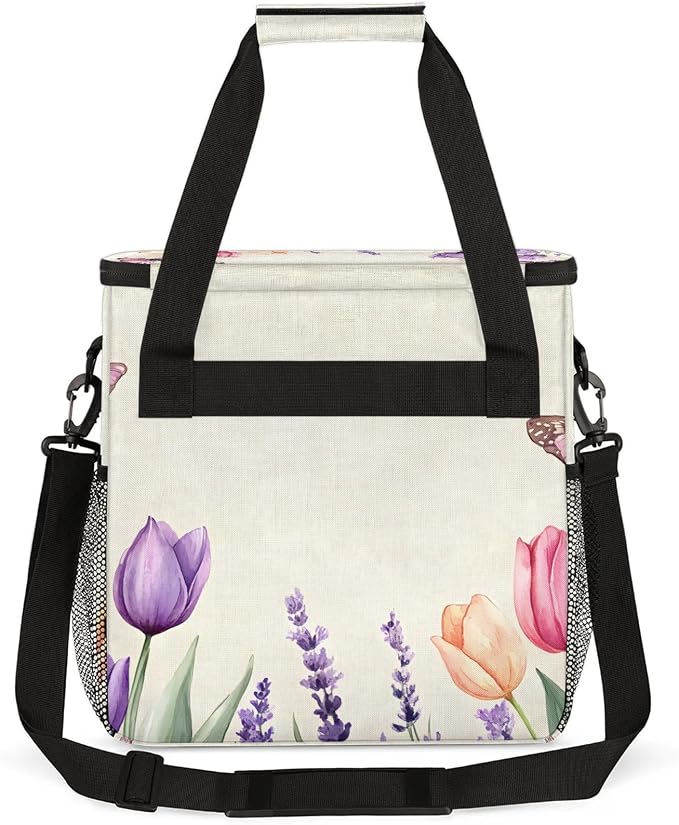 Tulip Cute Floral Butterflie Coffee Maker Carring Bag, Large Insulated Storage - Image 5