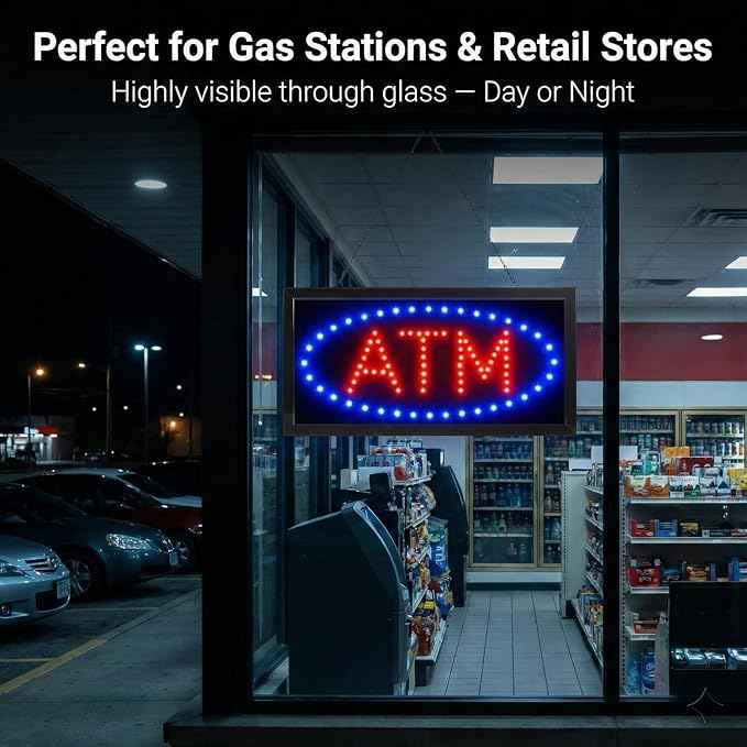 LED Neon ATM Open Sign with Animation – 19x10 Inch Bright Light Up Window Sign - Image 4