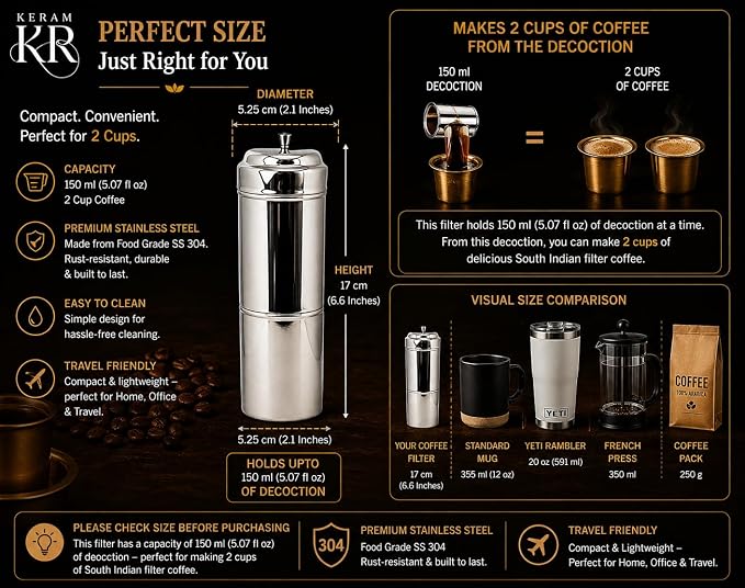 KERAM Coffee Filters Indian Style Small Drip Coffee Maker South Indian 150 ml 2 - Image 2