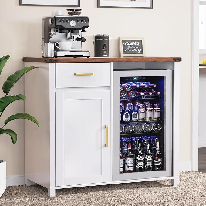 GDLF Coffee Bar with Mini Fridge Space, Mini Fridge Cabinet Stand，Liquor Wine by GDLFGoodLife