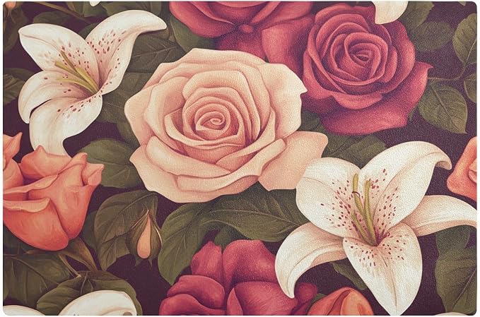 Roses and Lily Flowers Coffee Mat Coffee Bar Maker Station Pot Spill Machine by QwThum