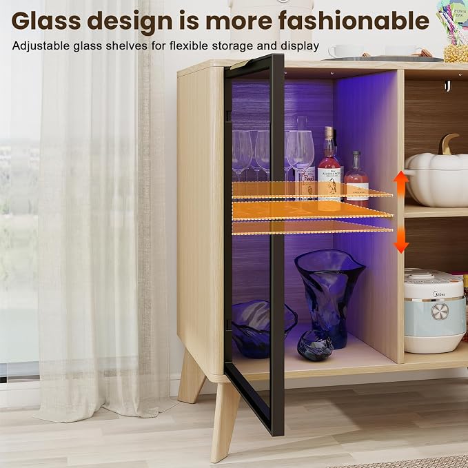 Fluted Buffet Cabinet with Storage, Small Coffee bar Cabinet with Adjustable - Image 5